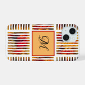 Multicolor Geometrisch Abstract Streep Monogram iPhone 15 Case (Achterkant horizontaal)