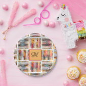 Multicolor Geometrisch Abstract Streepmonogram Papieren Bordje (Feest)