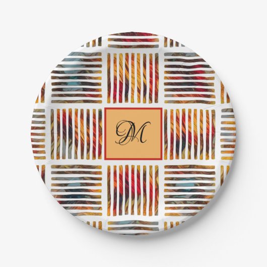 Multicolor Geometrisch Abstract Streepmonogram Papieren Bordje (Voorkant)