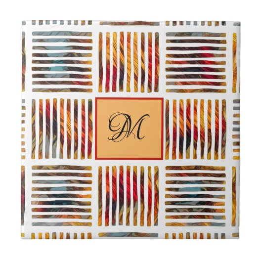 Multicolor Geometrisch Abstract Streepmonogram Tegeltje (Voorkant)