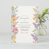 Multicolor Geschilderde Wilde Bloemen Bruiloft Kaart (Staand voorkant)