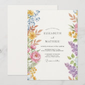 Multicolor Geschilderde Wilde Bloemen Bruiloft Kaart (Voorkant / Achterkant)
