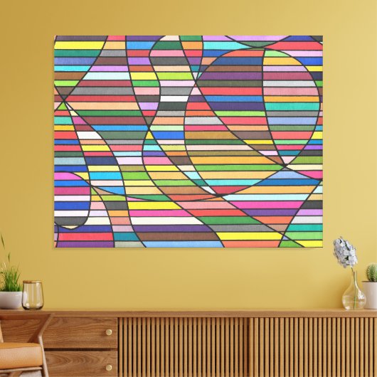 Multicolor gestreepte abstract met vloeiende curve canvas afdruk (Insitu (Woonkamer))