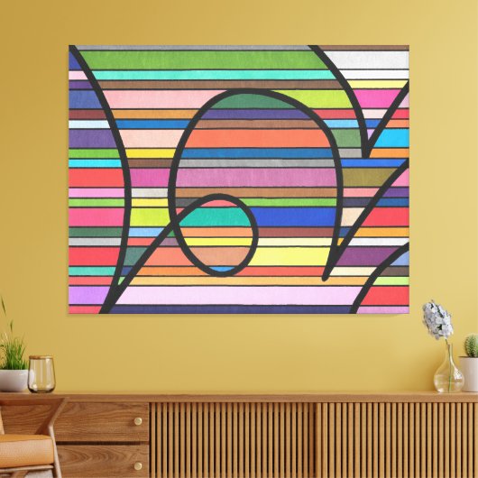 Multicolor gestreepte abstracte stromende zwarte c canvas afdruk (Insitu (Woonkamer))