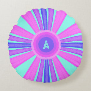 Multicolor gestreepte monogram  rond kussen