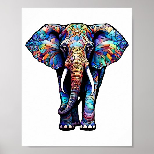 Multicolor Glas in lood Elephant 3 Poster (Voorkant)