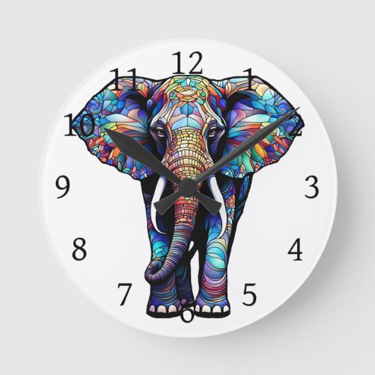 Multicolor Glas in lood Elephant 3 Ronde Klok (Voorkant)