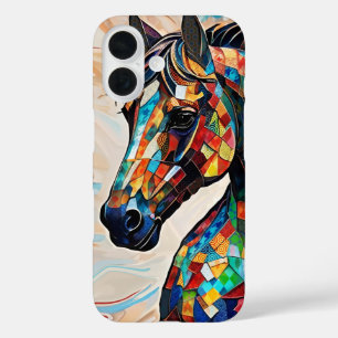 Multicolor Glas in lood Mozaïek Paard 15 iPhone 16 Hoesje