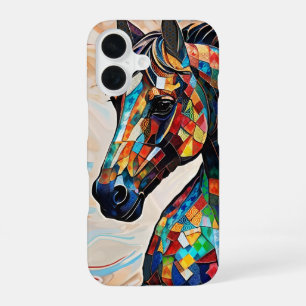 Multicolor Glas in lood Mozaïek Paard 15 iPhone 16 Hoesje