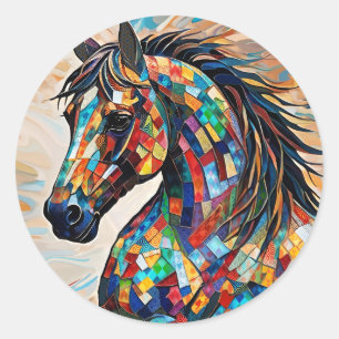 Multicolor Glas in lood Mozaïek Paard 15 Ronde Sticker