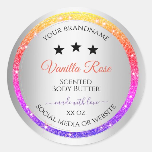 Multicolor Glitter Product Packaging Label Silver (Voorkant)