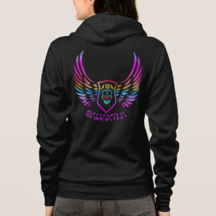 Multicolor Glitter Skull Angel Wings Monogramed Hoodie