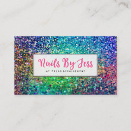 Multicolor Glitter Textuur Print Nails Visitekaartje