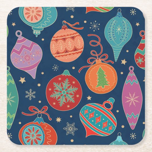 Multicolor Gold-kerstboomdecortiepatroon Kartonnen Onderzetters (Voorkant)