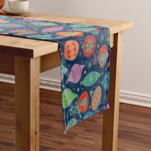 Multicolor Gold-kerstboomdecortiepatroon Korte Tafelloper (Voorbeeld)