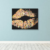 Multicolor Grit Glitter Lips #8 Canvas Afdruk (Insitu (Houten vloer))
