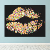 Multicolor Grit Glitter Lips #8 Canvas Afdruk (Insitu (Houten vloer))