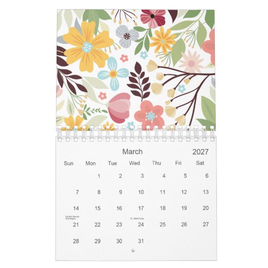 Multicolor Hand getrokken Bloemen 2026 Kalender (Mar 2027)