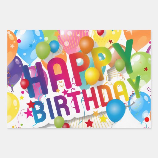 Multicolor Happy Birthday Flat Sheet Gift Wrap Inpakpapier Vel