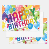 Multicolor Happy Birthday Flat Sheet Gift Wrap Inpakpapier Vel