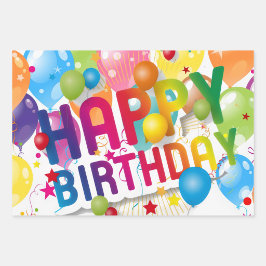 Multicolor Happy Birthday Plattegrond Cadeaupapier