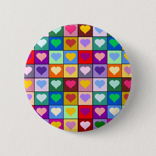Multicolor Heart Squares Ronde Button 5,7 Cm (Voorkant)