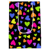 Multicolor Hearts op zwart Medium Cadeauzakje (Achterkant)