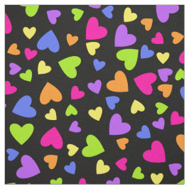 Multicolor Hearts op zwart Stof