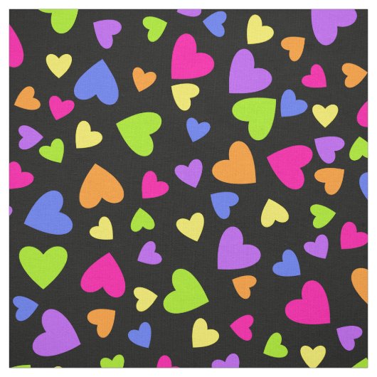 Multicolor Hearts op zwart Stof (Swatch)