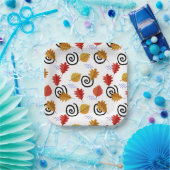 Multicolor Herfst Geographic Leaves Papieren Bordje (Feest)