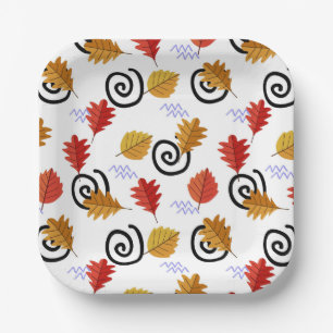 Multicolor Herfst Geographic Leaves Papieren Bordje