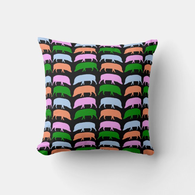 Multicolor Hogs Pink Blue Green Oranje Pillow Kussen (Voorkant)