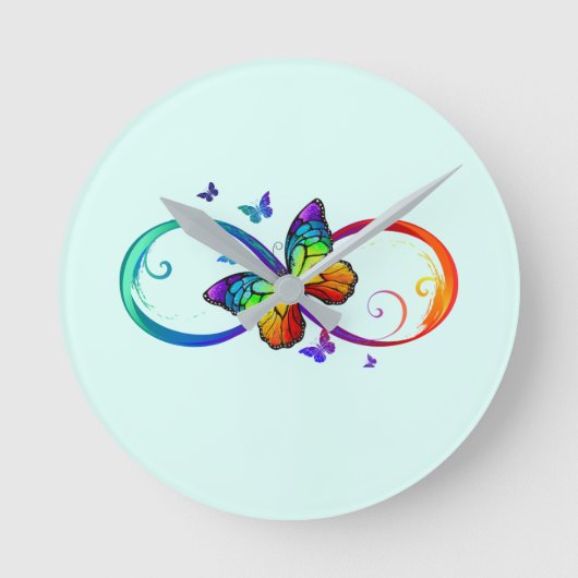 Multicolor Infinity Rainbow-symbool en Butterflies Ronde Klok (Voorkant)
