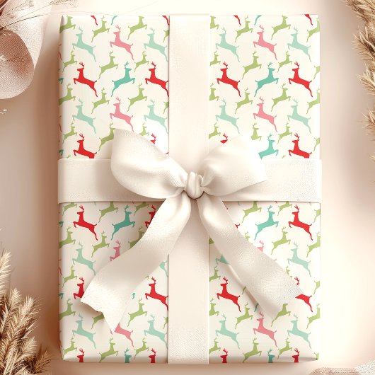 Multicolor Jumping Deer Kerstmis Cadeaupapier