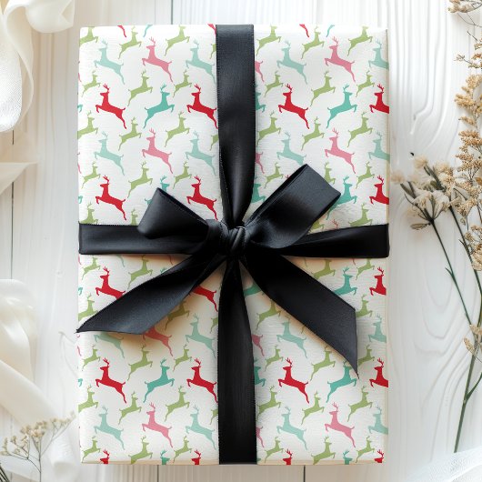 Multicolor Jumping Deer Kerstmis Cadeaupapier