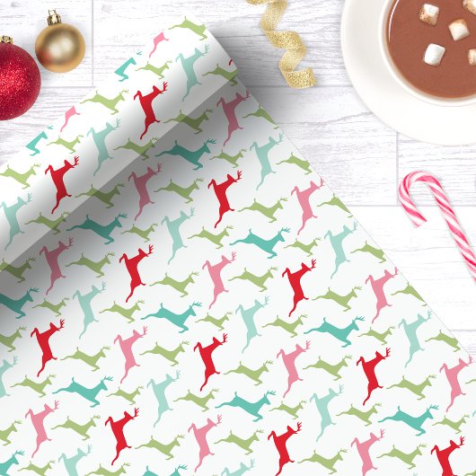 Multicolor Jumping Deer Kerstmis Cadeaupapier