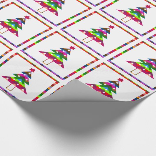 Multicolor kerstbomen cadeaupapier (Hoek)