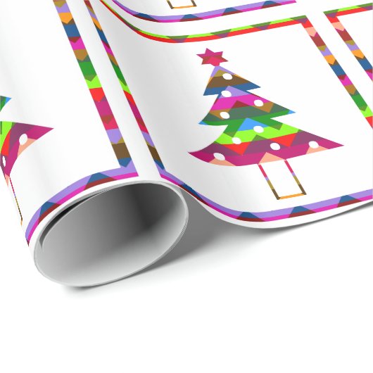 Multicolor kerstbomen cadeaupapier (Rol Hoek)