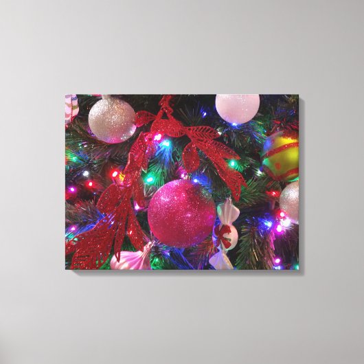 Multicolor kerstboom kleurige feestdag canvas afdruk (Voorkant)