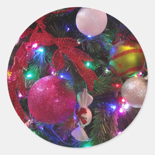 Multicolor kerstboom kleurige feestdag ronde sticker (Voorkant)