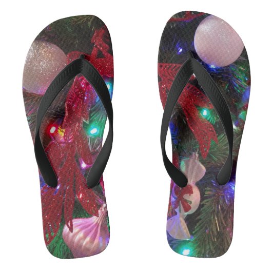 Multicolor kerstboom kleurige feestdag teenslippers (Voetbed)