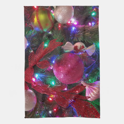 Multicolor kerstboom kleurige feestdag theedoek (Verticaal)