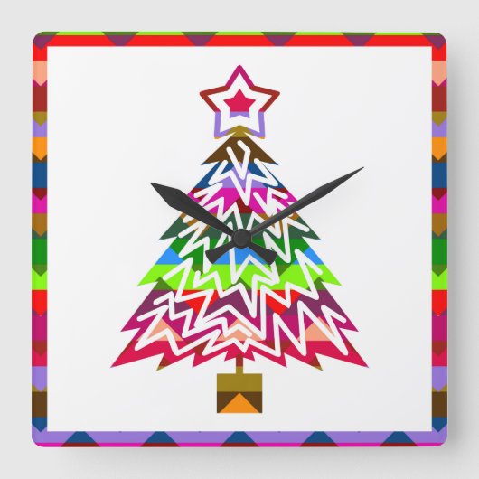 Multicolor kerstboom vierkante klok (Voorkant)