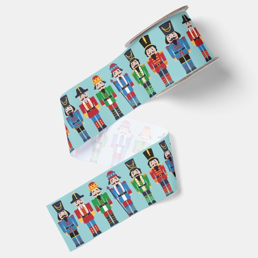 Multicolor Kerstmis Nutcrackers Sage Background Grosgrain Lint (Achterkant)