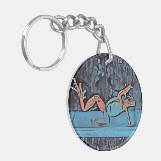 Multicolor Kikker Sleutelhanger Blauwe Cirkel (Voorkant Links)