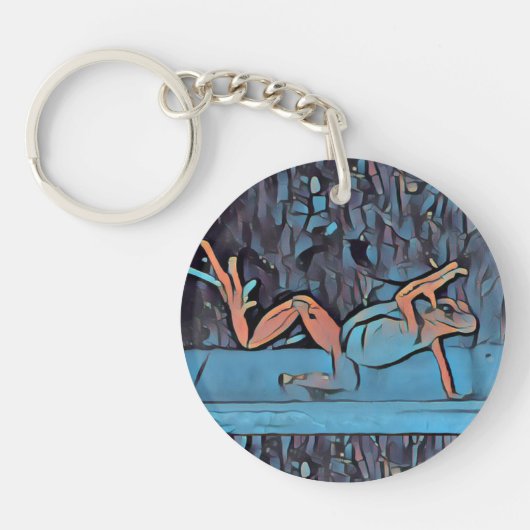 Multicolor Kikker Sleutelhanger Blauwe Cirkel (Voorkant)