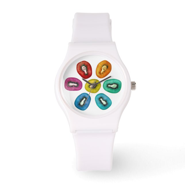Multicolor Kiwi Patroon Horloge (Voorkant)