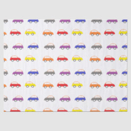 Multicolor minicars op wit tissuepapier
