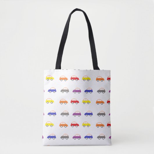 Multicolor minicars op wit tote bag (Voorkant)