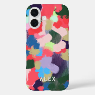 Multicolor Modern gepersonaliseerde naam blauw gro iPhone 16 Hoesje
